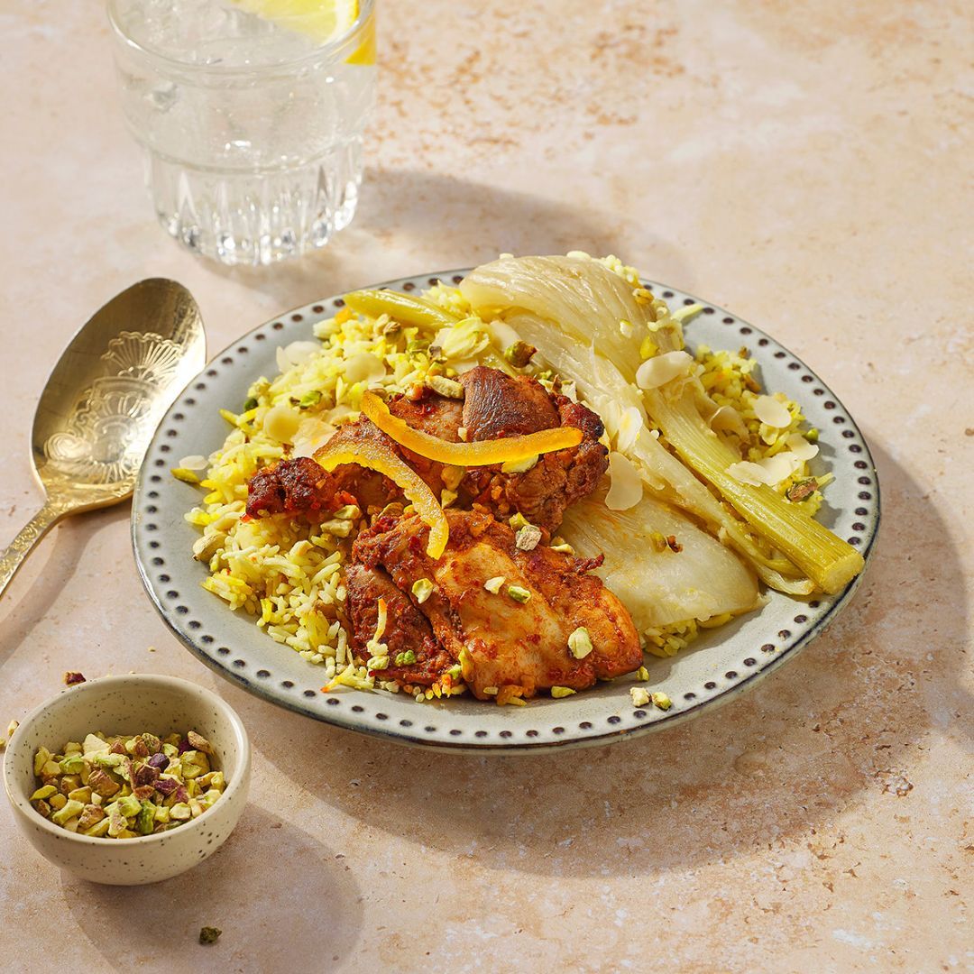 Harissa kip met Perzische rijst